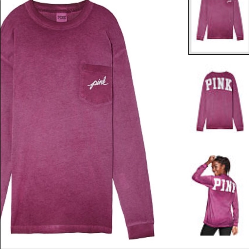 VS PINK CAMPUS LONG SLEEVE TEE M RUBY.